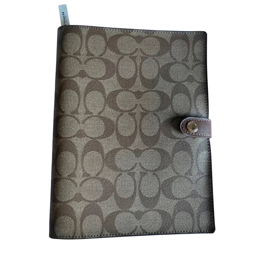 NWT! Coach‎ Signature Canvas Notebook Khaki Brown Monogram Journal Refillable